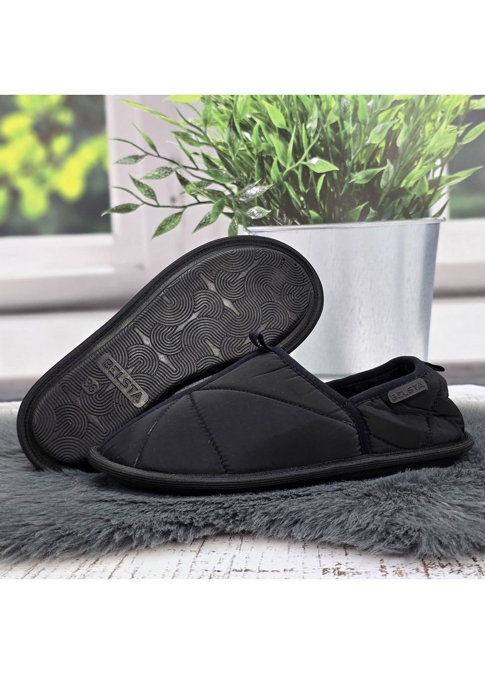 Тапочки жіночі чорні утеплені плащівка закриті із задником Белста (366144573)