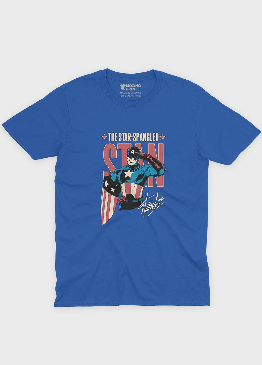 Синя демісезонна футболка для хлопчика з принтом супергероя - капітан америка (ts001-1-brr-006-022-002-b) Modno