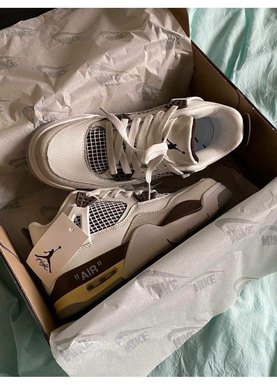 Сірі Осінні кросівки чоловічі nike air jordan 4 white grey brown найк аір джордан No Brand