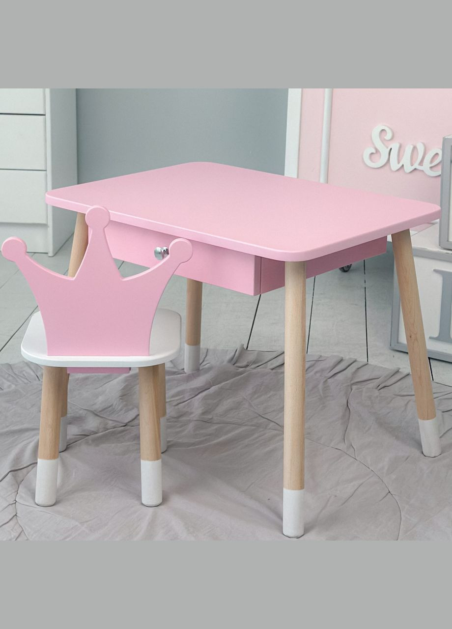 Дитячий столик і стільчиккорона рожевий. Столик із шухлядою для олівців і розмальовок No Brand (361259060)