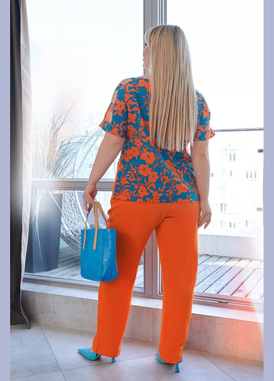 Женский костюм двойка с блузкой цвет апельсин New Trend (304648015)