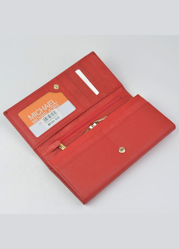 Червоний класичний жіночий шкіряний гаманець на кнопці з монетницею всередині No Brand (305822001)