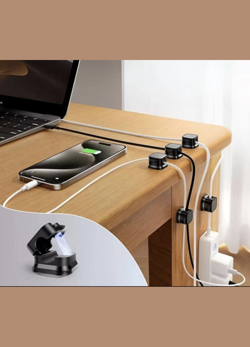 Органайзер-Фіксатор тримач кабелю для дроту затискач стяжка кліпсу самоклеючий магнітний 2 шт Чорний Leon (340276202)