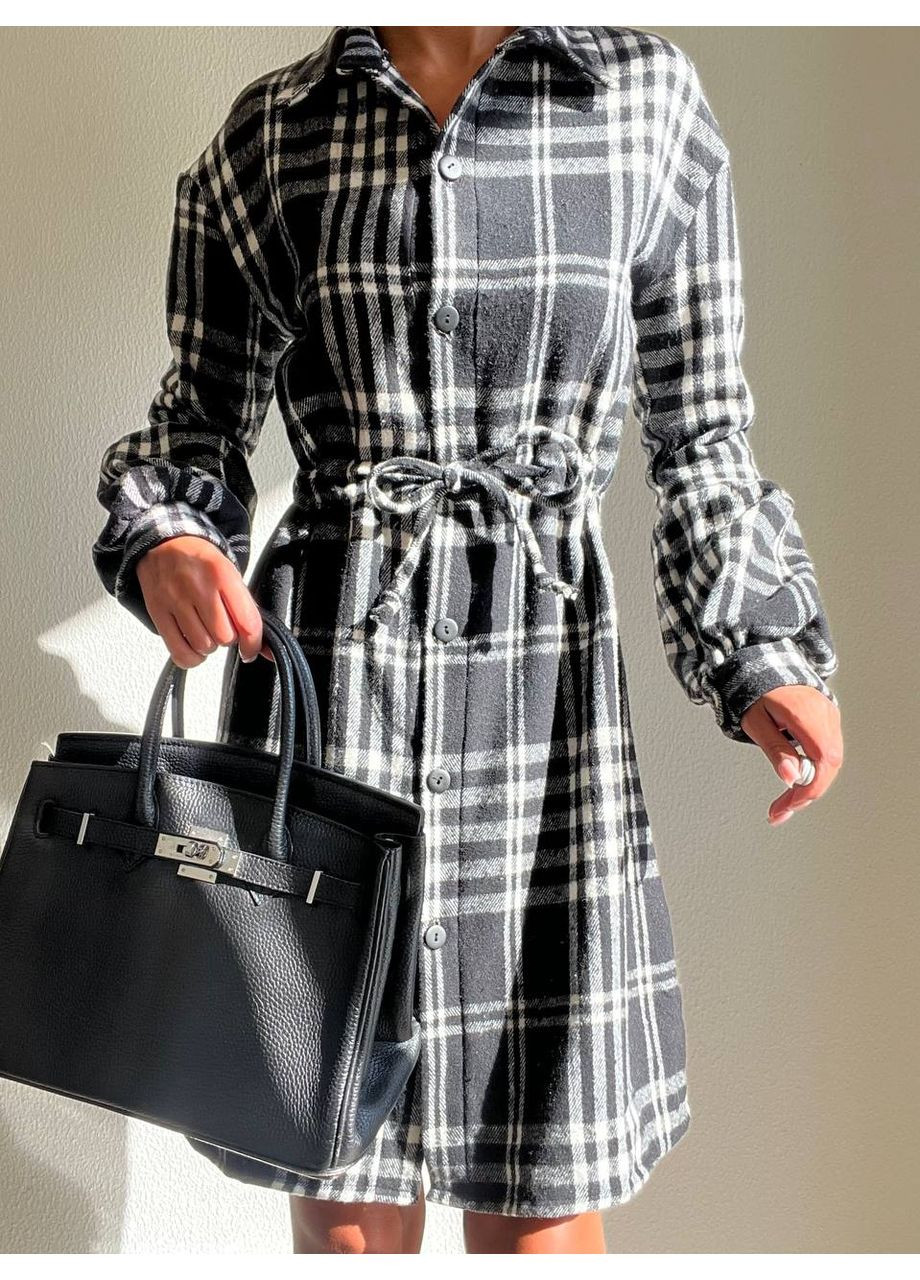 Чорна сукня сорочка кашемірова на ґудзиках у клітинку,з поясом Україна