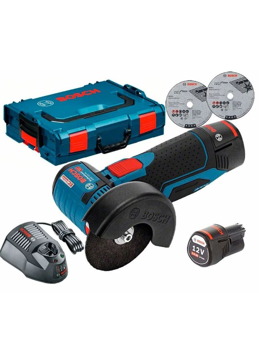 Аккумуляторная угловая шлифмашина GWS 12V-76 (10.8 В, 76 мм, 2х3 А*ч) болгарка шлифмашинка УШМ с АКБ и ЗУ (26222) Bosch (337990158)