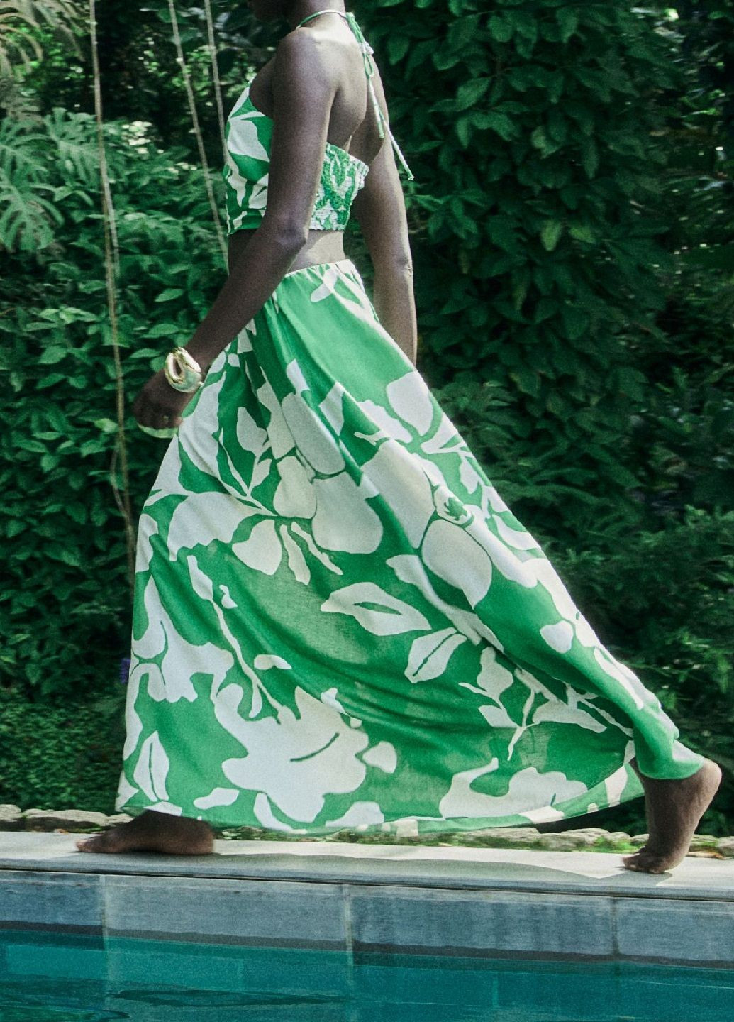 Зеленая кэжуал цветочной расцветки юбка H&M