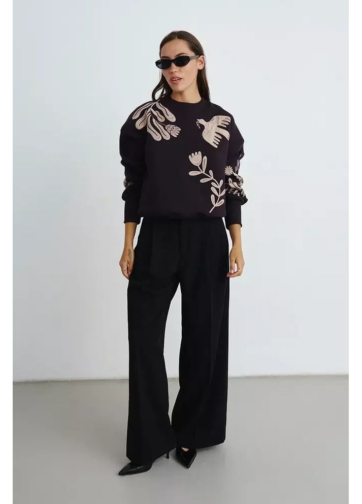 Фиолетовый женский утеплённый свитшот с вышивкой mkrm4305 Rica Mare (362575385)