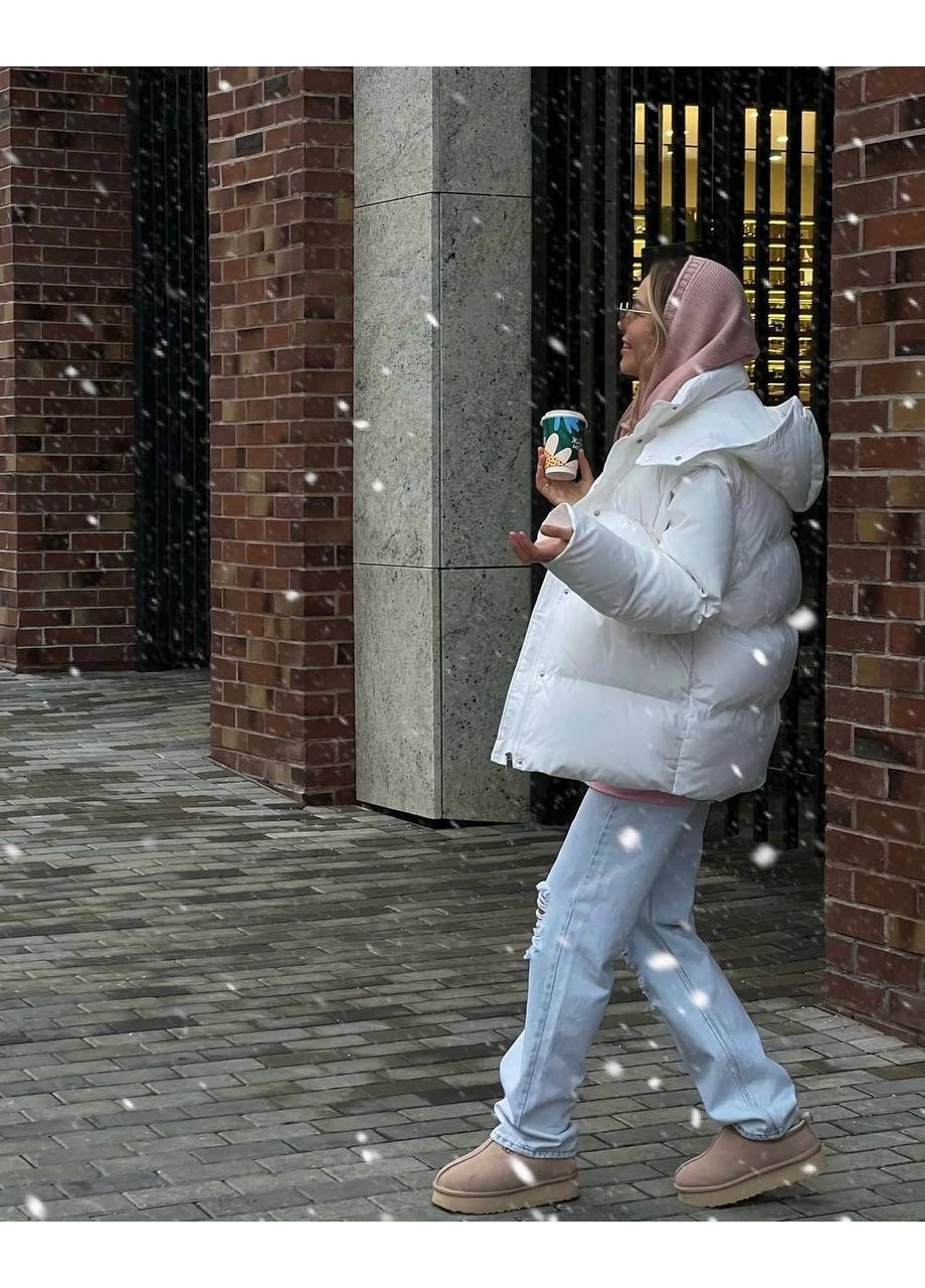 Белая зимняя ✨женская зимняя куртка-дутик с капюшоном и боковыми фиксаторами замеры в описании✨ куртка-пальто GD/GL Модний простір