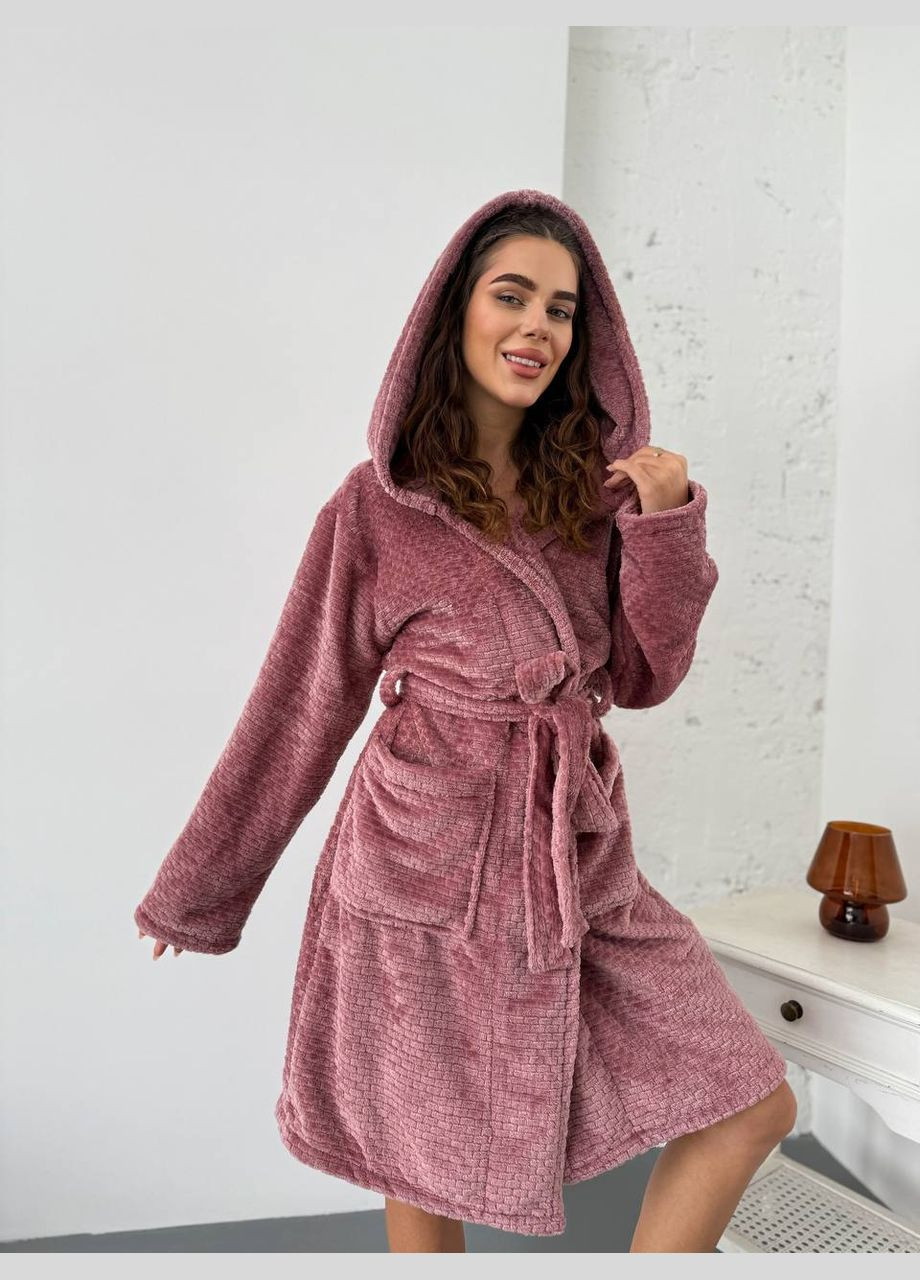 Женский махровый халат пудрового цвета 30301 No Brand (323642076)