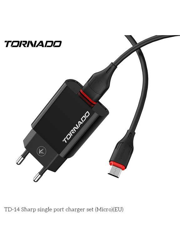 Сетевое зарядное устройство TD-14 (1USB/2.1A/1м) + USB кабель Micro- черный Tornado (368560832)