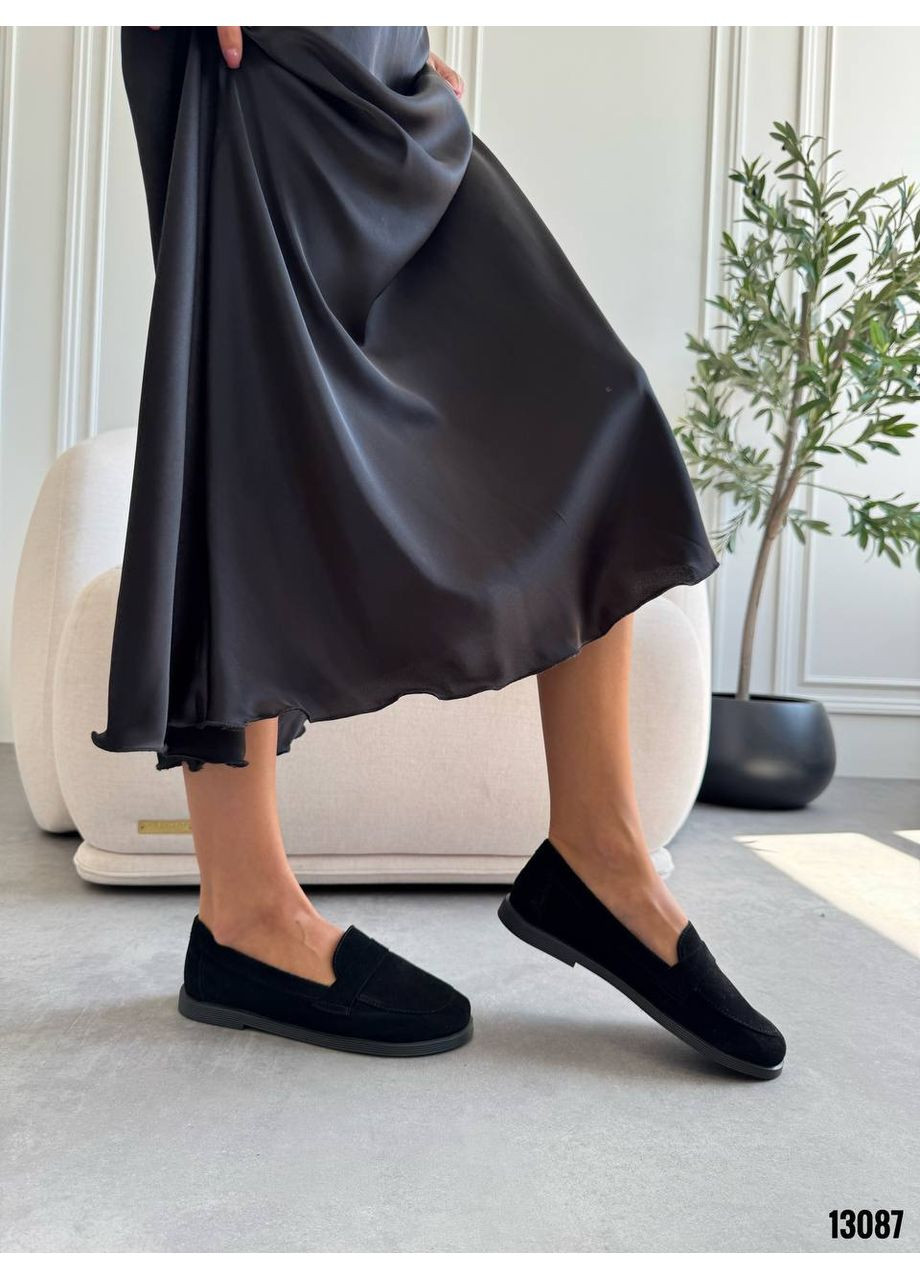 Женские лоферы женские черные из натуральной замши. | чёрные (353601917)