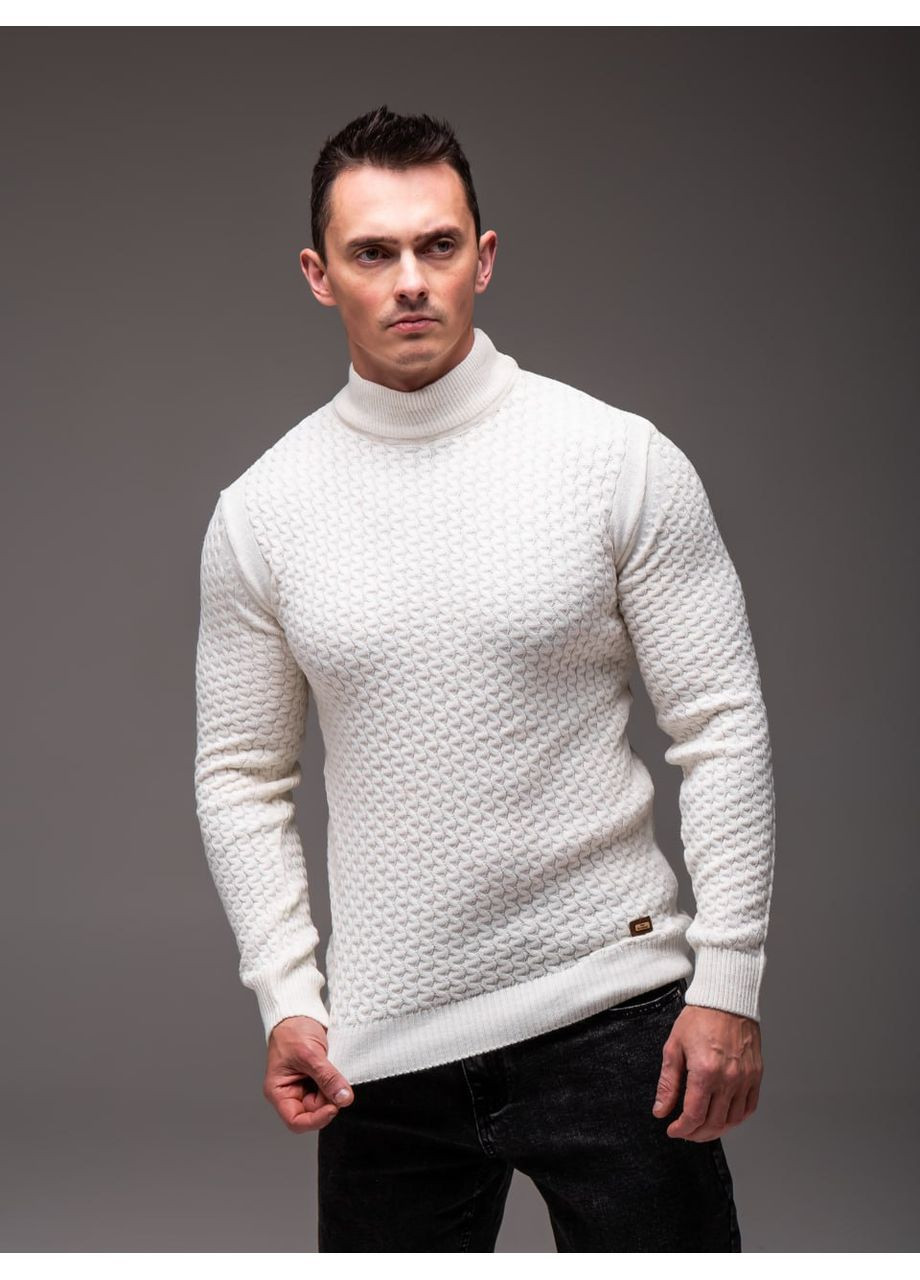 Білий демісезонний чоловічий в’язаний гольф з високим коміром Vakko