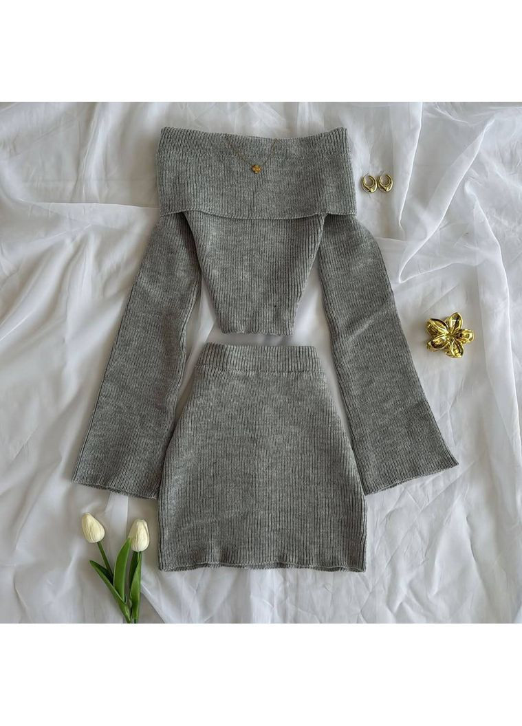 Костюм теплый: топ + юбка серого цвета No Brand Г 1436 610 (373069699)