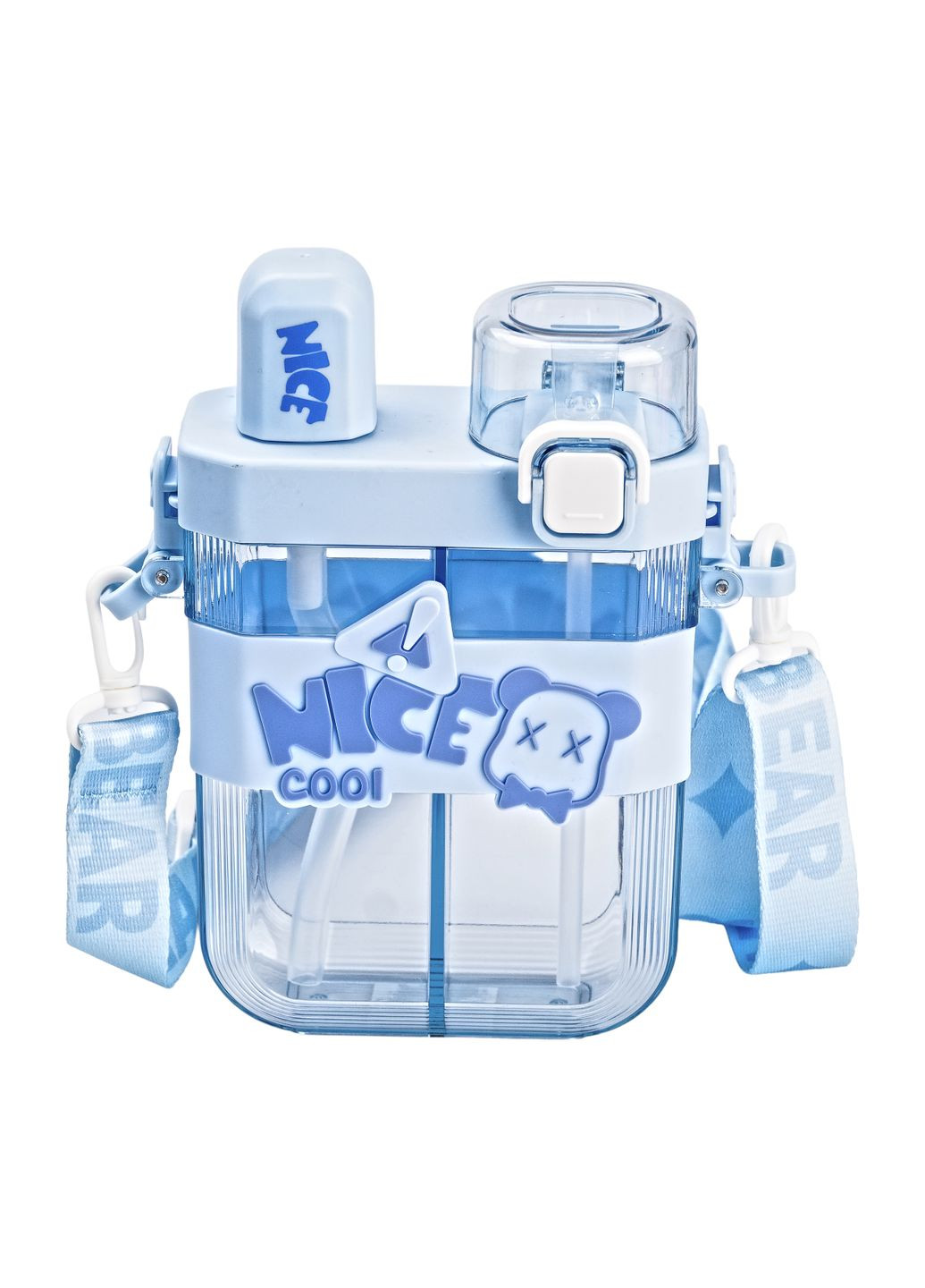 Пляшка для води подвійна Nice 620 мл з трубочкою та мундштуком, блакитний Happy Life (315433434)