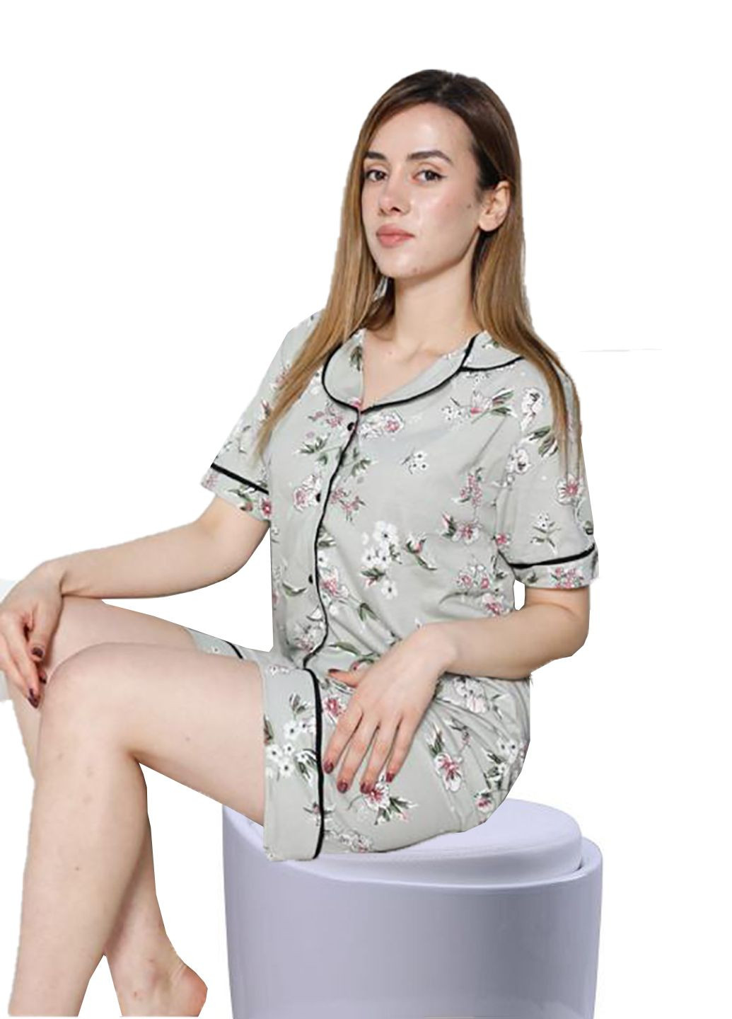 Серо-зеленая пижама домашний костюм рубашка + шорты Mira