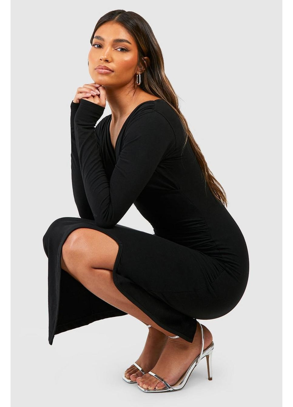 Черное повседневный платье Boohoo однотонное