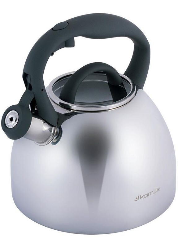 Чайник Whistling Kettle 2.7л з нержавіючої сталі зі свистком і скляною кришкою (сіра ручка) Kamille (329895207)