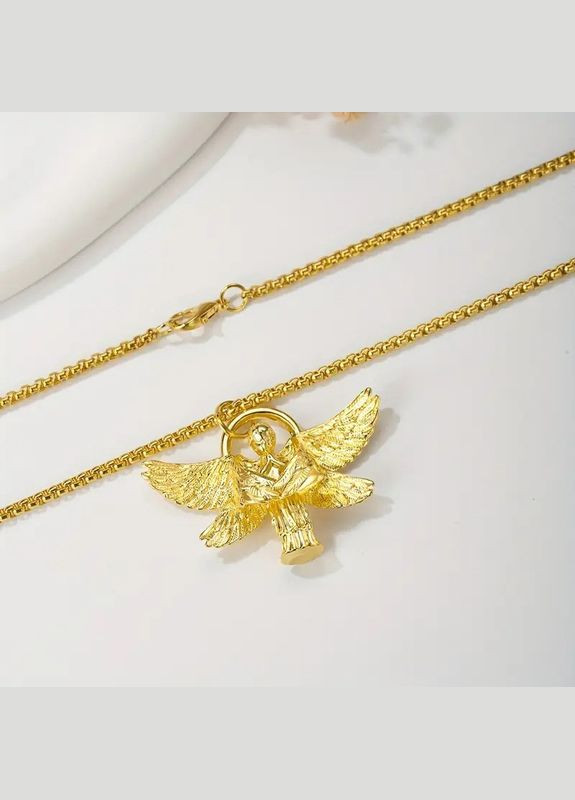 Золотистий кулон-оберіг на ланцюжку Крилатий ангел у ретро стилі з безліччю крил для чоловіків 3.5 см Fashion Jewelry (325220368)