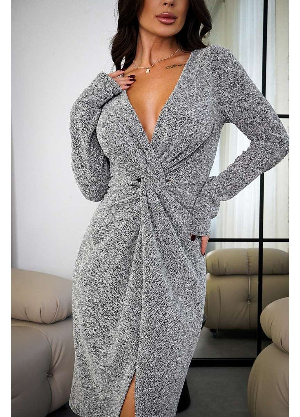 Серебряное коктейльное платье элегантное блеск 24100 серебряное Tanita-Romario