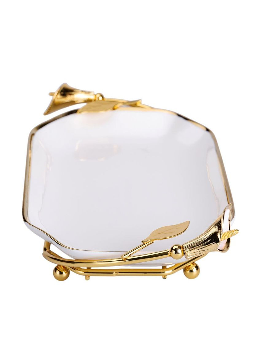 Фарфоровая фруктовница на подставке 26×15×3.5 см Белая с золотом HP-7-5 Yiwu (370801186)