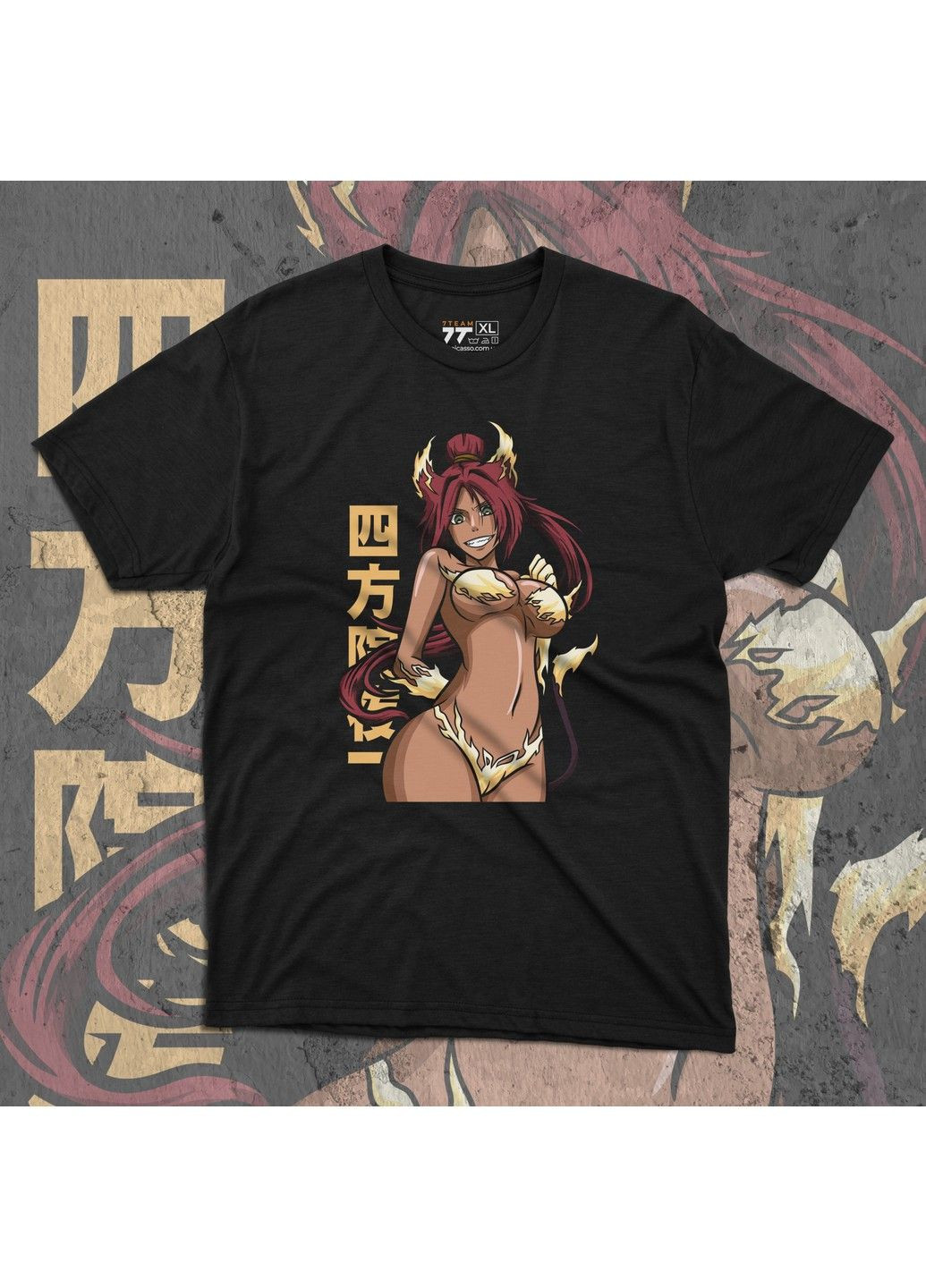 Черная футболка c принтом блич - йоруичи No Brand