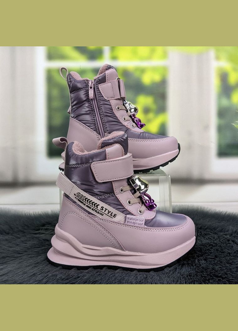 Лиловые повседневные зимние ботинки дутики зимние детские для девочки Tom.M