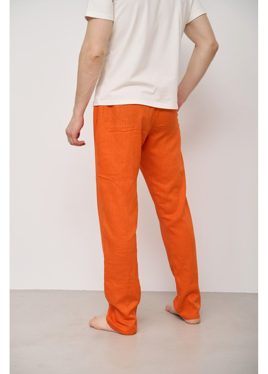 Пижама мужская футболка молочная + штаны лен оранжевые Handy Wear (280931904)