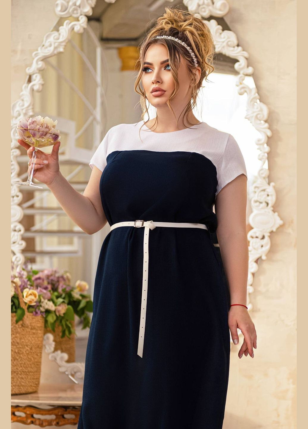 Темно-синее деловое летнее платье из хлопка меррил темно-синее 60 Tatiana