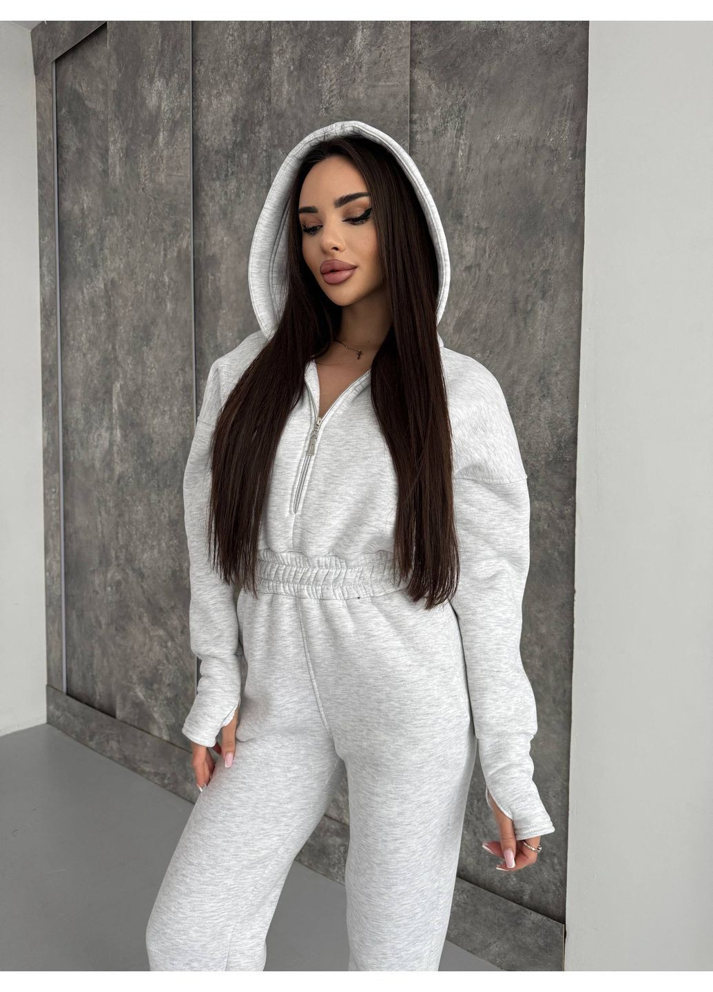 Жіночий комбінезон No Brand комбінезон-брюки світло-сірий кежуал тринитка з начосом