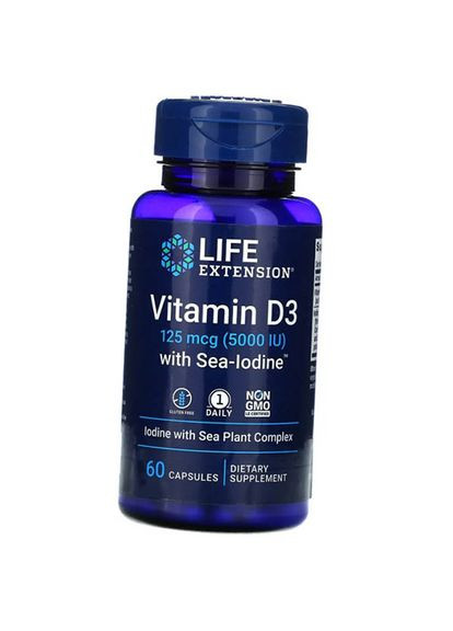 Витамин Д3 с Морским йодом, Vitamin D3 with SeaIodine, 60капс (36346045) Life Extension (293253960)
