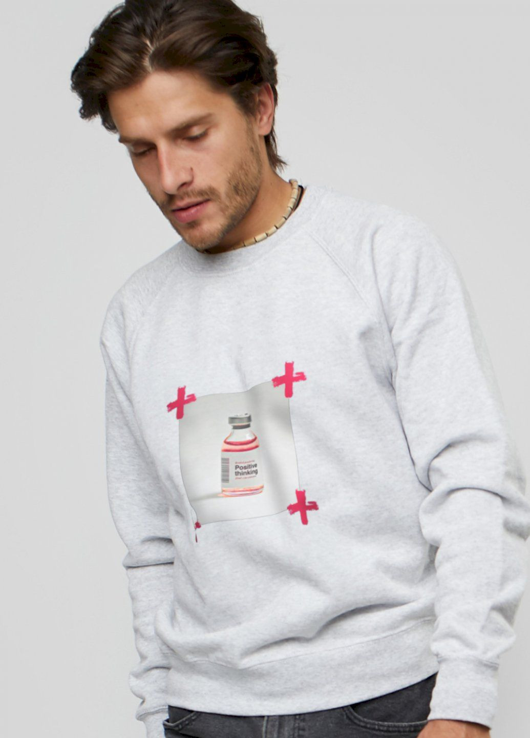 Сірий світшот чоловічий сірий "positive thinking" YAPPI малюнок (303773052)