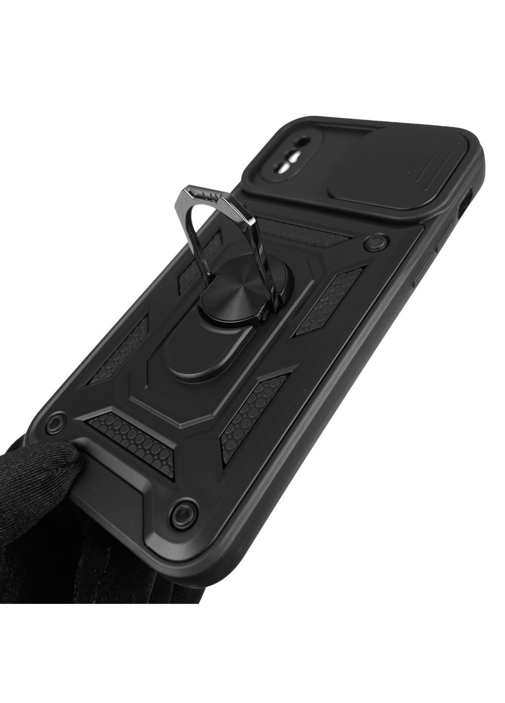 Чехол для iPhone XS бронированный с кольцом со шторкой на камеру на айфон хс чёрный rg1 Apple (366023509)