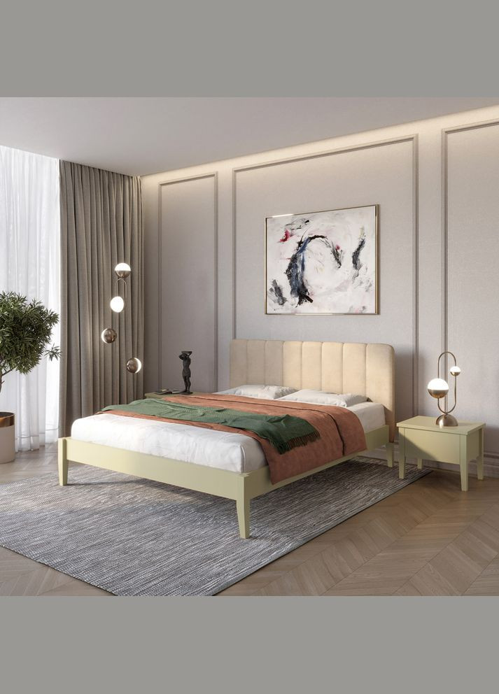 Двоспальне дерев'яне ліжко Лондон ДК (RAL1020)//Аляска 23 (Бежевий) Б1 160х200 см (MBG-6822) Mebigrand (368278808)