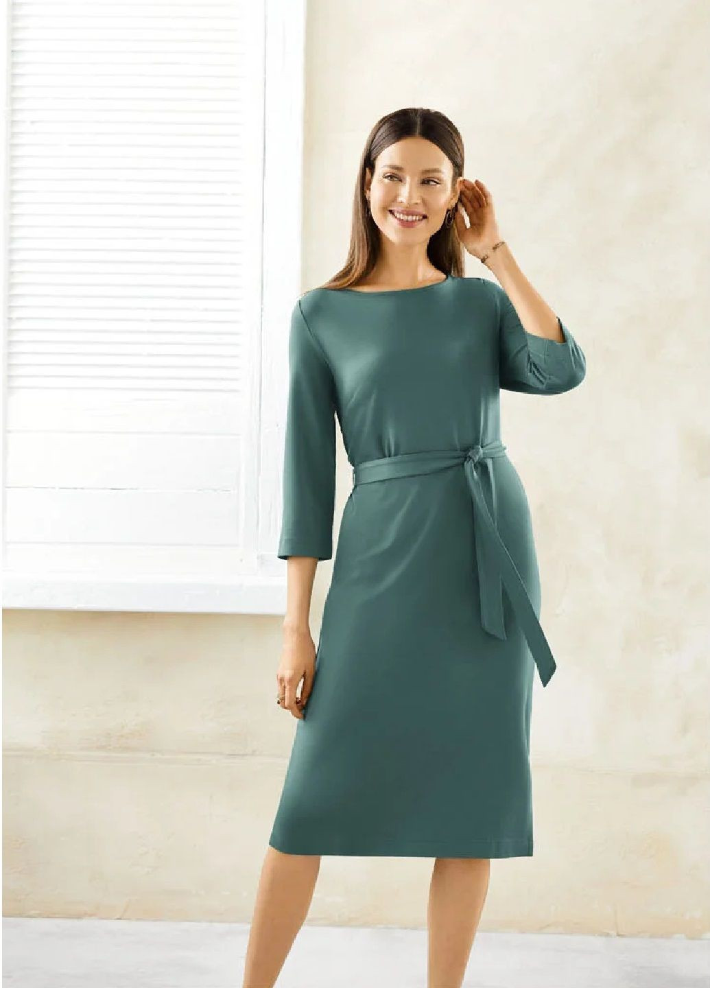 Зеленое платье женское с рукавами 3/4 уценка Esmara