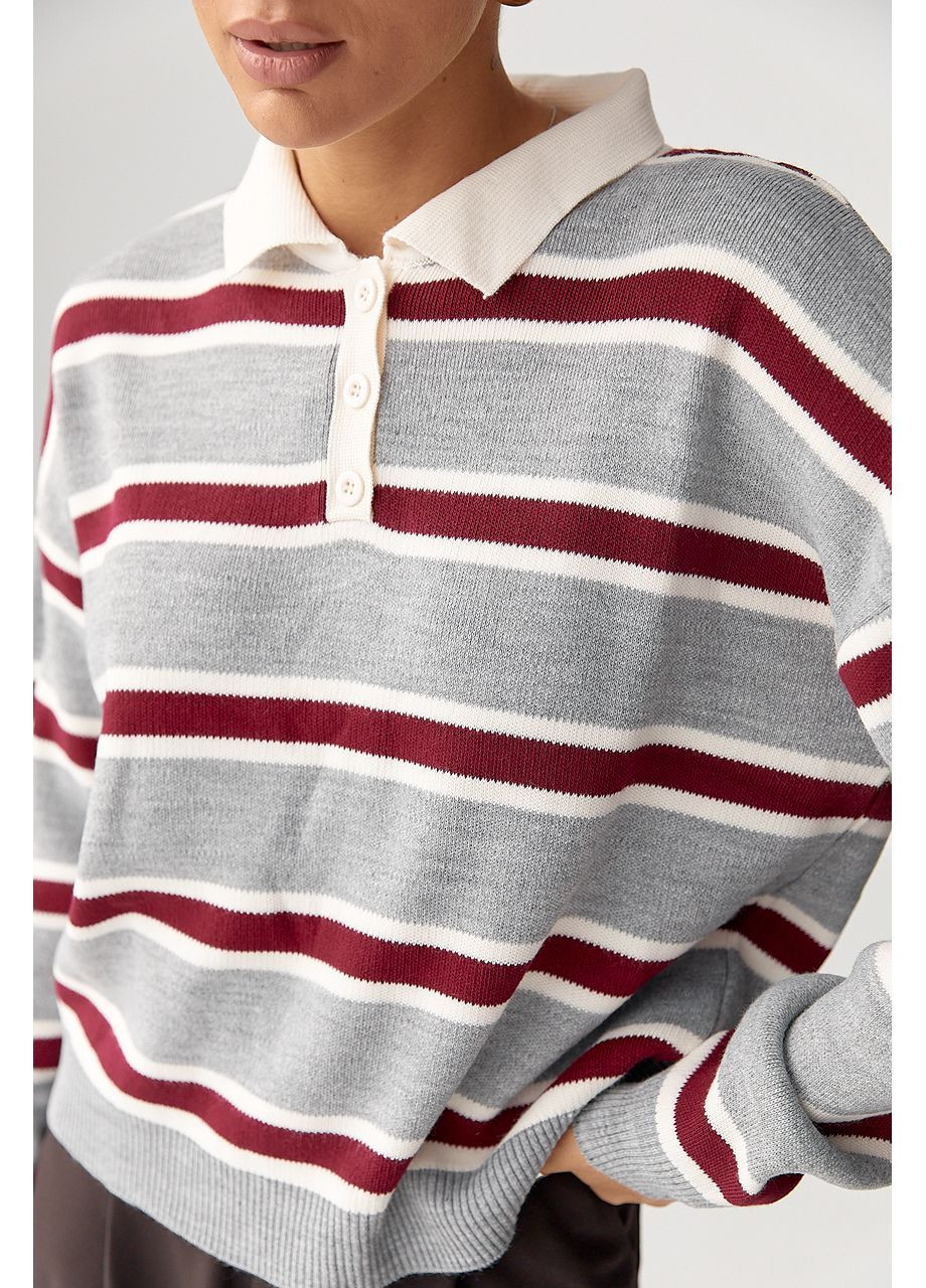 Кофта-поло у смужку вільного фасону - сірий колір Lurex (364967746)