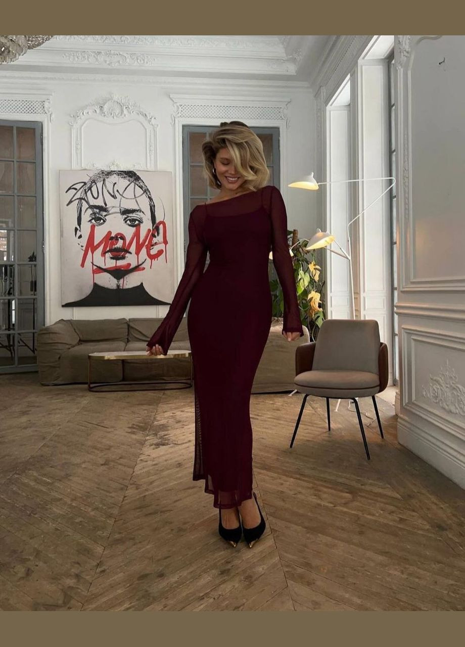 Бордовое праздничный, коктейльное, деловое, повседневный, кэжуал, джинсовое, вечернее платье женское No Brand однотонное