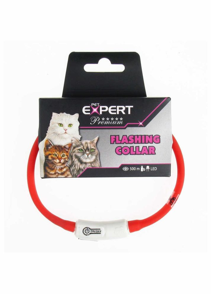 LEDошейник Expert для котов (с подзарядкой USB), светится, силикон, красный 1*35 см TATRAPET (278309961)
