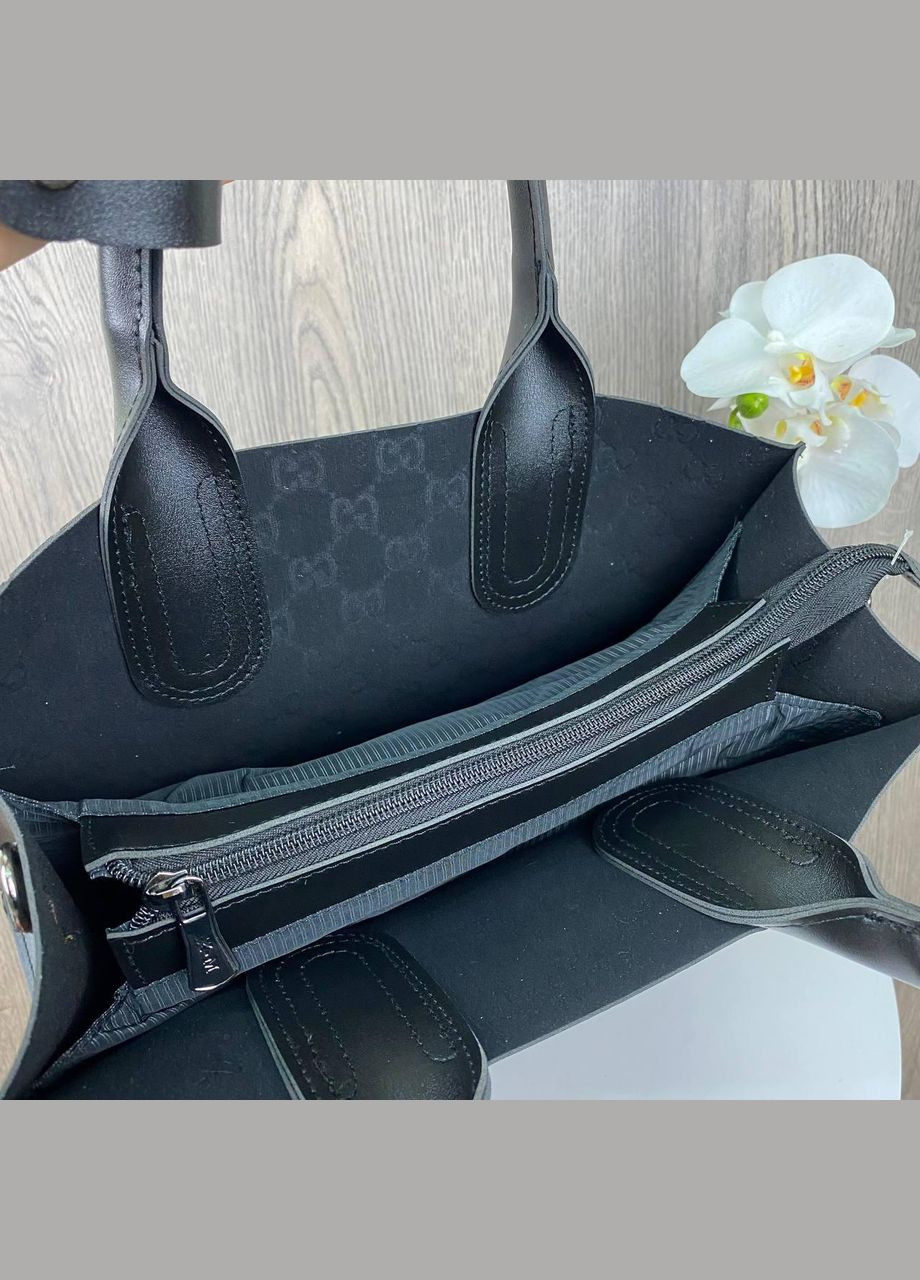 Большая женская сумка на плечо с 3 отделениями экокожа черная (sku_1191) No Brand (330575941)