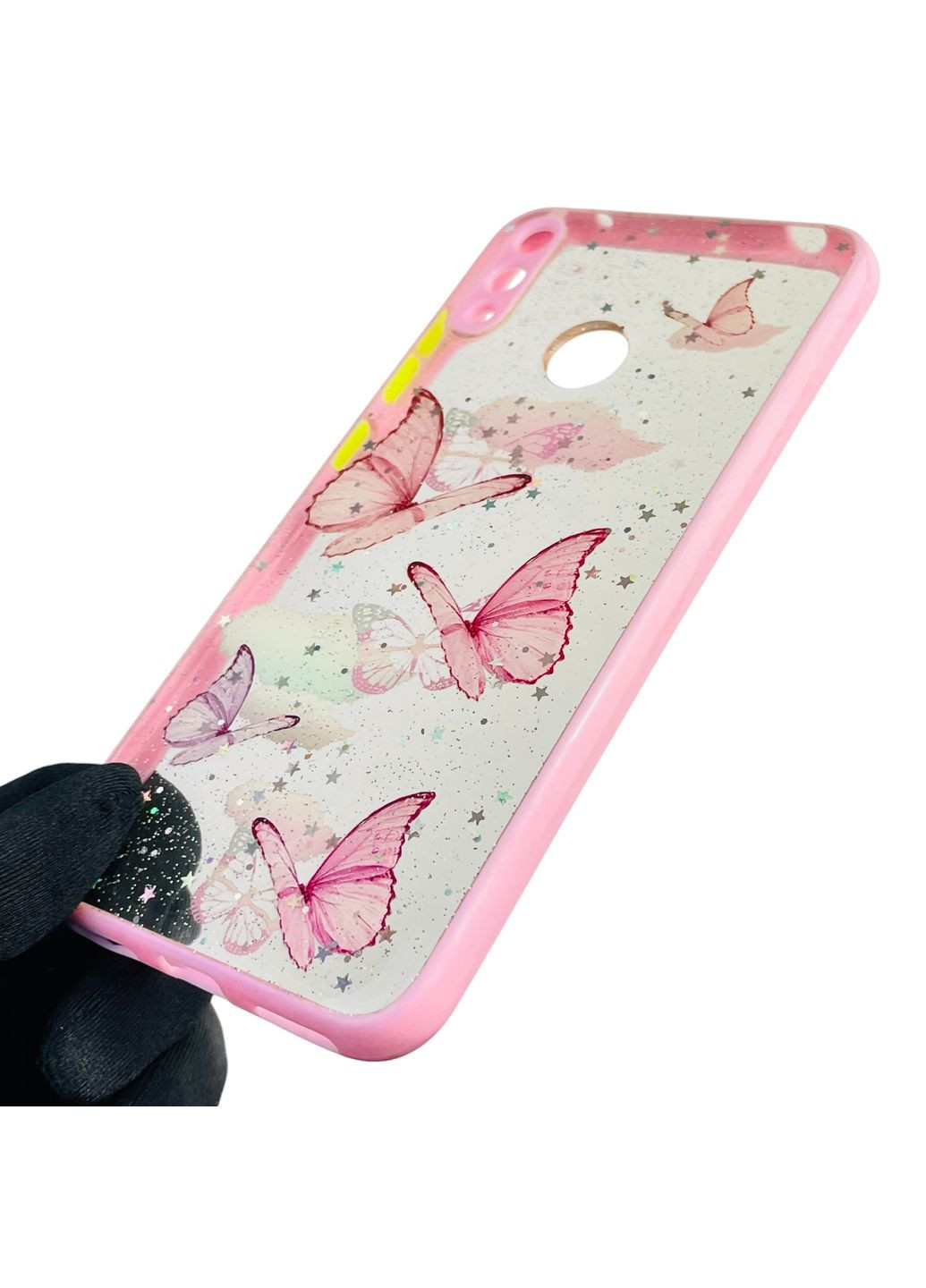 Чехол для Y7 2019 с блёстками с бабочками на хуавей у7 2019 розовый Huawei (366387070)