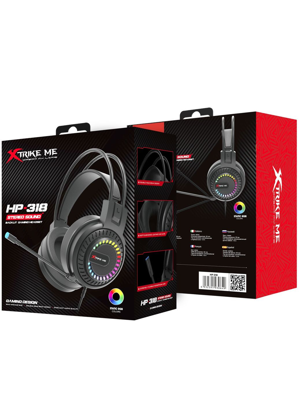 Игровая гарнитура HP318, USB+3.5мм, 7 режимов RGB, черная XTRIKE ME (314776755)