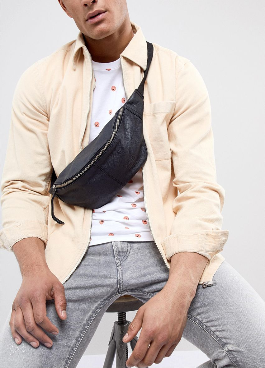 Шкіряна сумка-бананка чорна PoolParty (372657656)