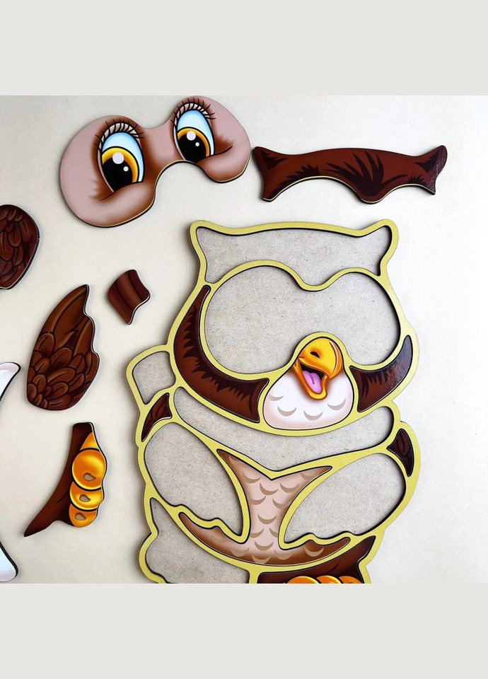 Дерев'яний пазл-вкладиш "Сова" (ПСД087) PSD087 пазл-контур Ubumblebees (364892695)