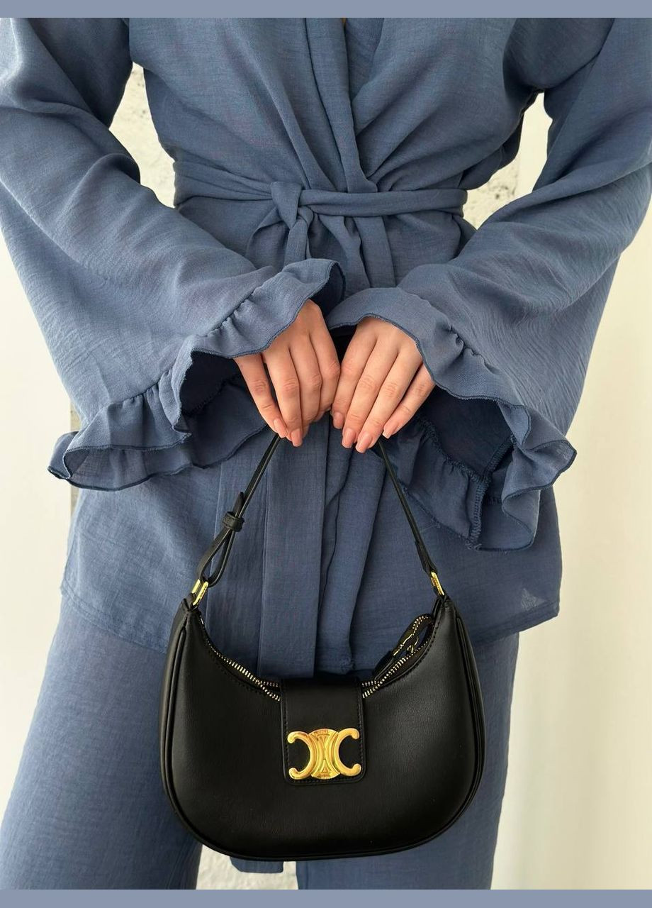 Якісний лляний костюм двійка (кімоно+брюки) з поясом у комплекті, приємний до тіла синій костюм із натуральної тканини No Brand 1576-1 (301407573)