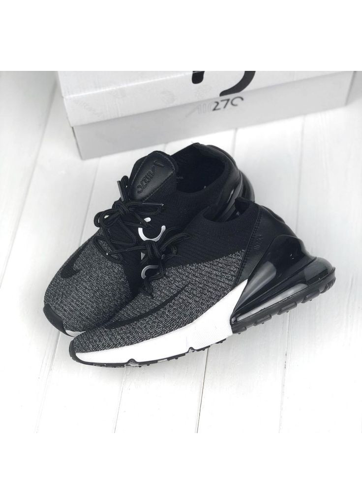Серые демисезонные кроссовки мужские nike air max 270 flyknit black grey white найк аир макс 270 No Brand