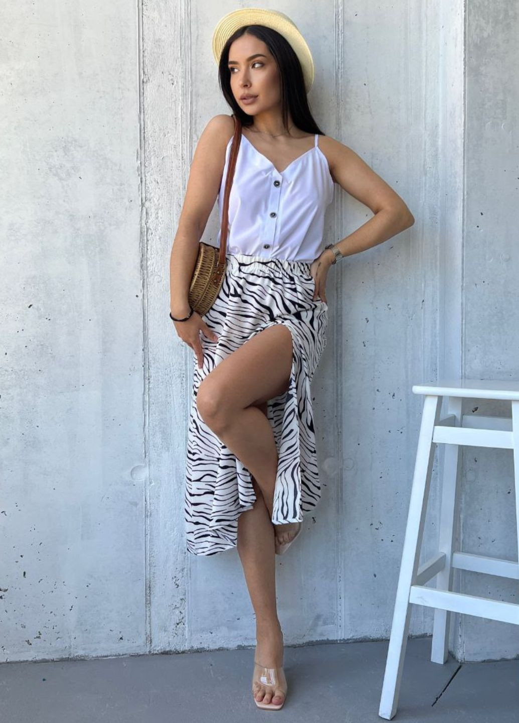 Вишукана повсякденна легка літня міді спідниця високої посадки з анімалістичним принтом та вирізом збоку Tik-Tak (329958888)