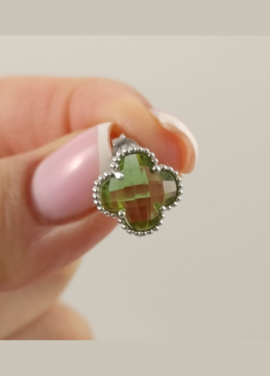 Серебряные серьги с султанитом "Клевер" СЛТ/ПС-слт No Brand Сережки (341319979)