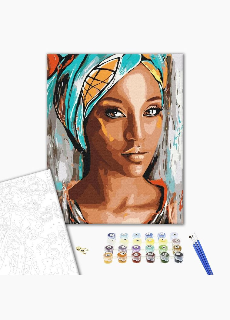 Картина по номерам Портрет африканской женщины 40x50 Набор для росписи Полотно на деревянном подрамнике BS51956 Brushme (308988009)