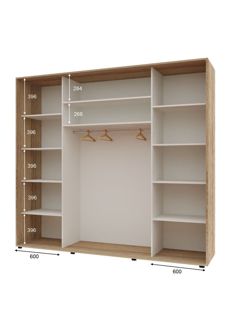 Шафа-купе тридверна 250*60*210 см Натуральний 3 двері ДСП Максі Комфорт Меблі (360436868)