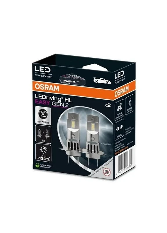 Комплект светодиодных ламп 64210DWESY2-2HB H7/H18 LEDriving HL EASY GEN2 +120% 6500K 12V Osram (394192279)