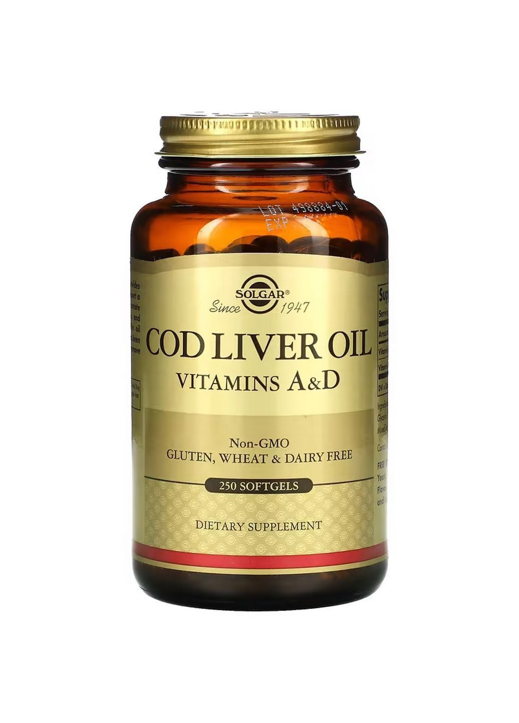 Жирные кислоты Cod Liver Oil Vitamin A & D, 250 капсул Solgar (293480078)